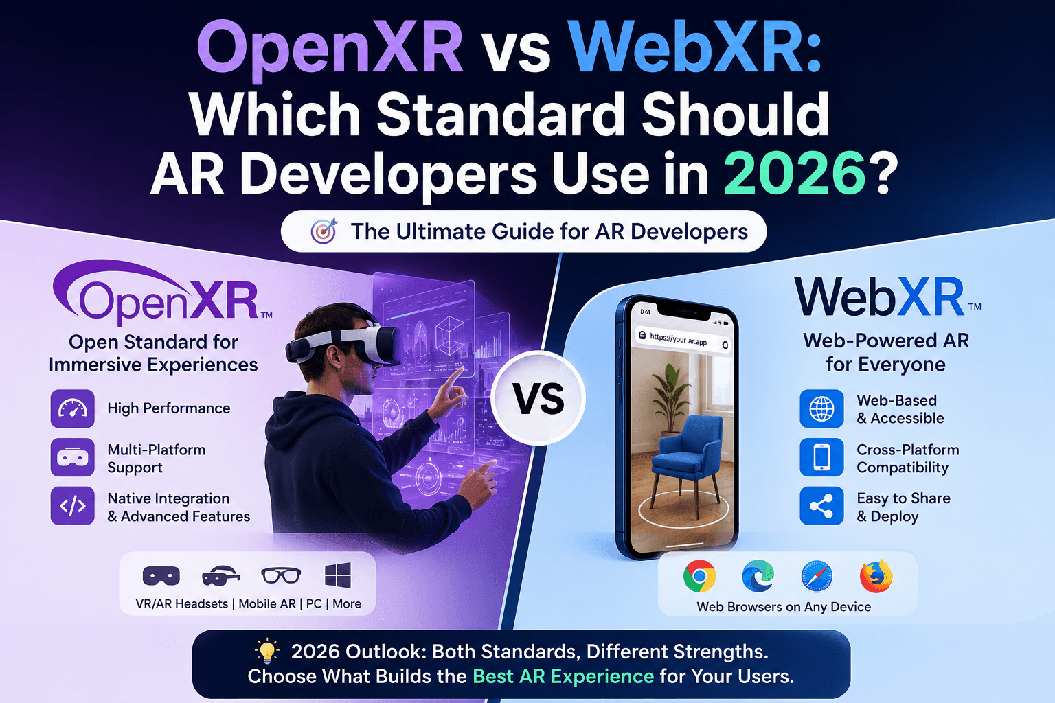 OpenXR and WebXR AR development standards comparison interface.