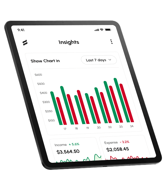 Finexa insights dashboard on tablet