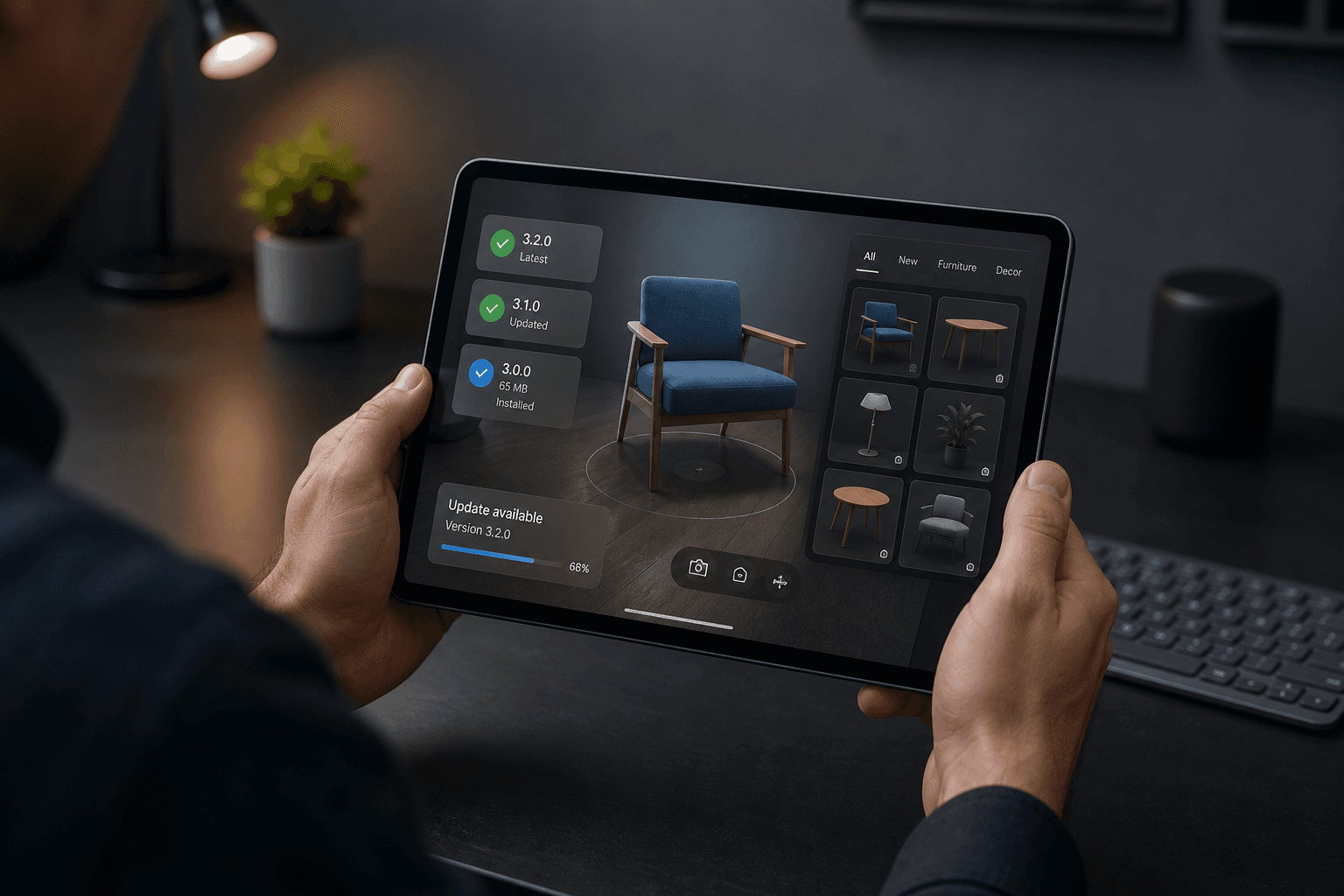AR app content updates and maintenance on a tablet