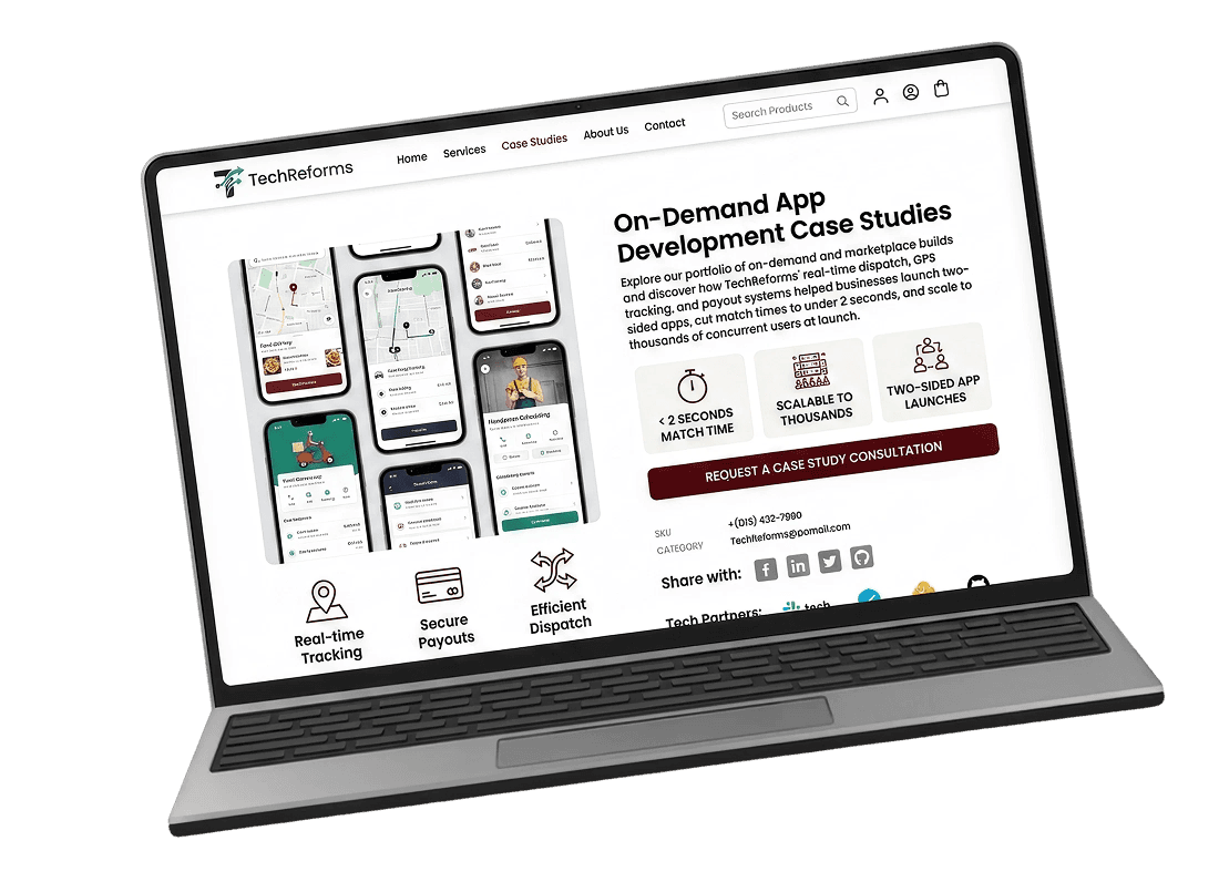 On-demand marketplace app case study dashboard showcase