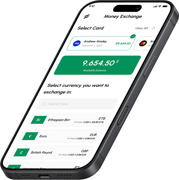 Finexa money exchange screen on mobile