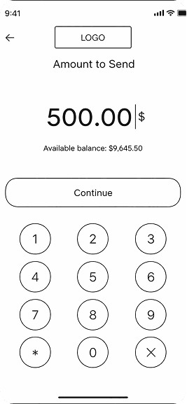 Finexa wireframe — amount to send