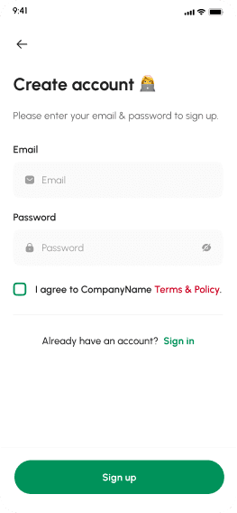 Finexa design — create account