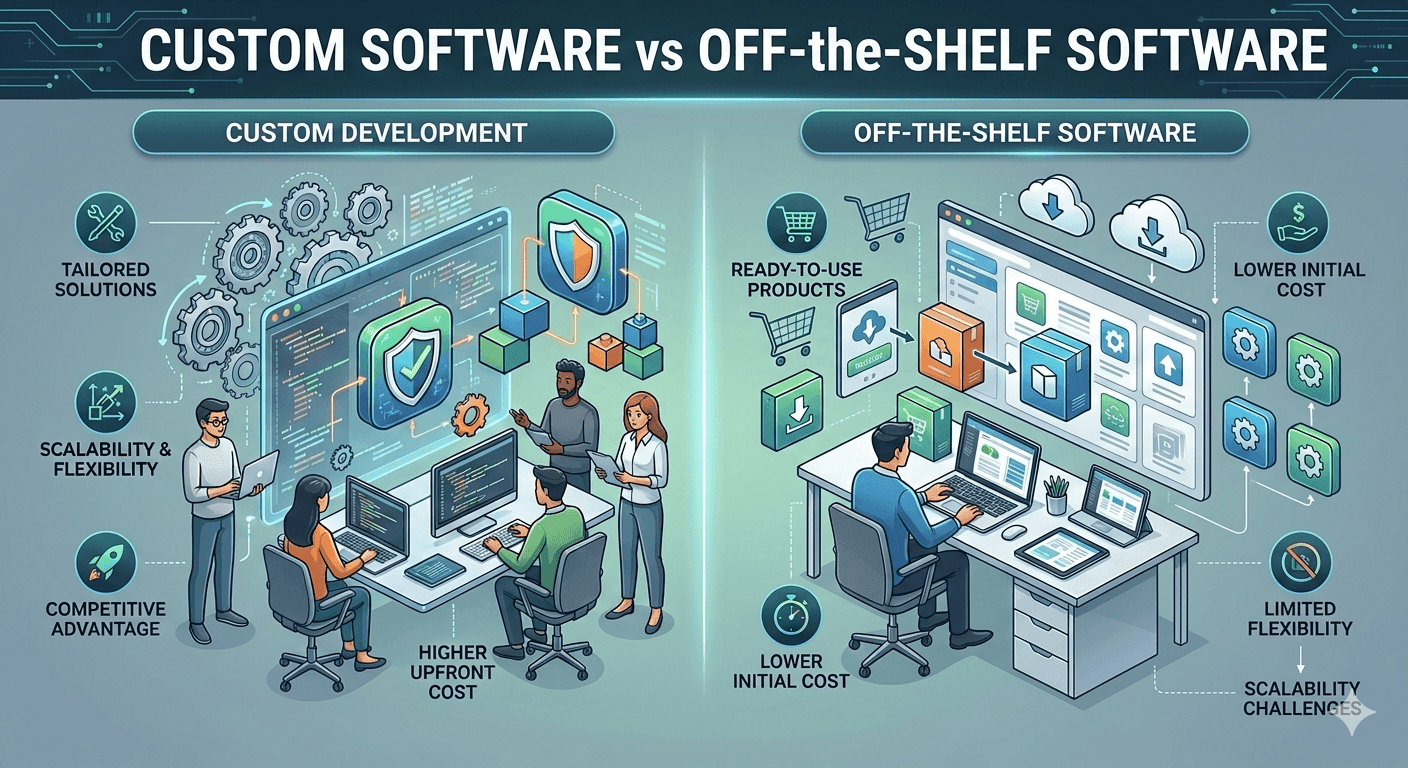 Custom solutions vs off-the-shelf approach: two different paths for modern businesses.