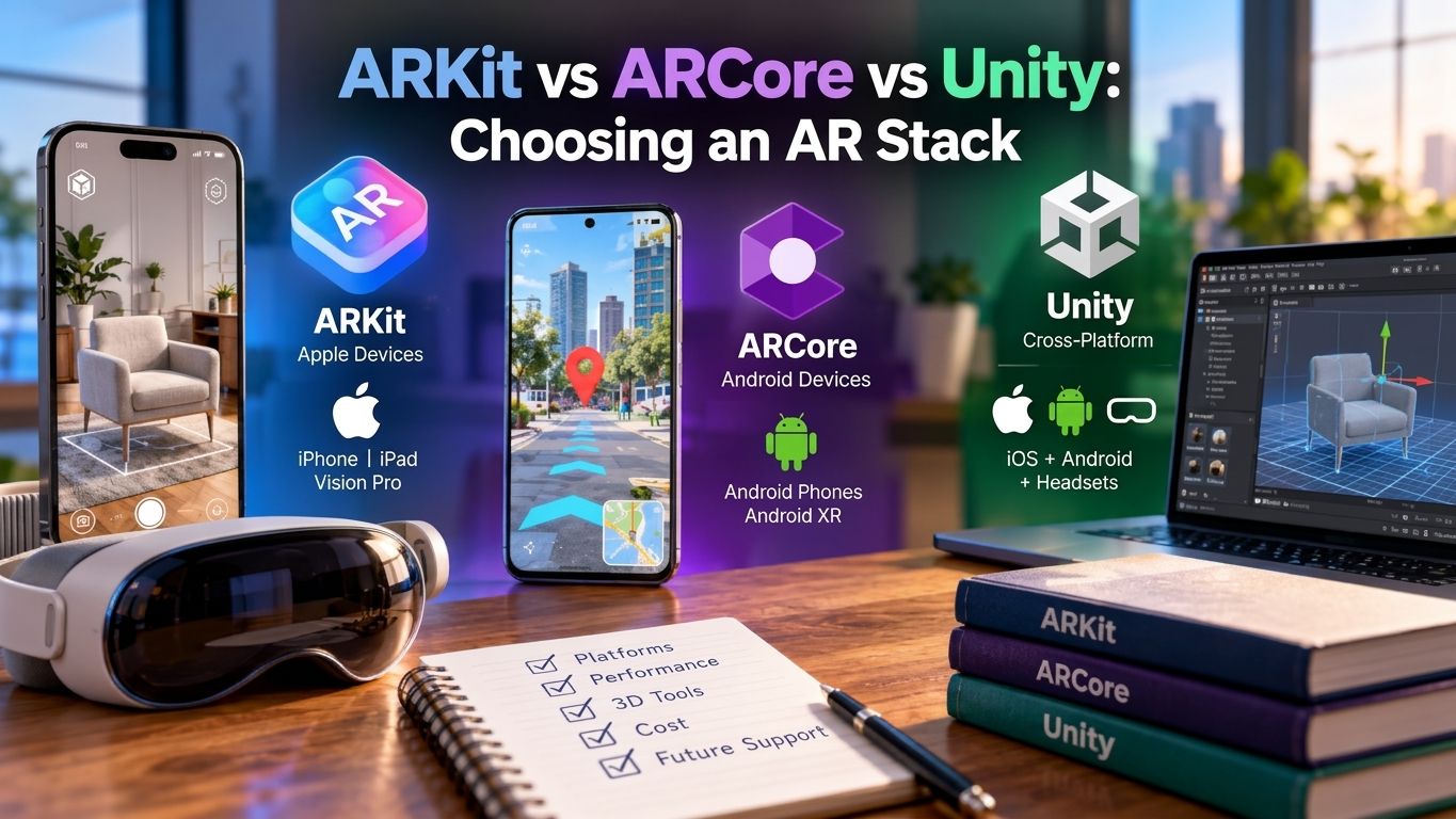 ARKit vs ARCore vs Unity comparison of AR development stacks for mobile apps