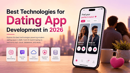 Best technologies for dating app development in 2026, including AI, Flutter, React Native, Node.js, and cloud technologies.