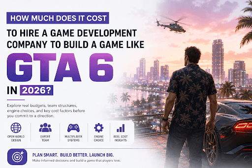 Game developers building a GTA 6-style open-world game with 3D graphics and modern gaming technology
