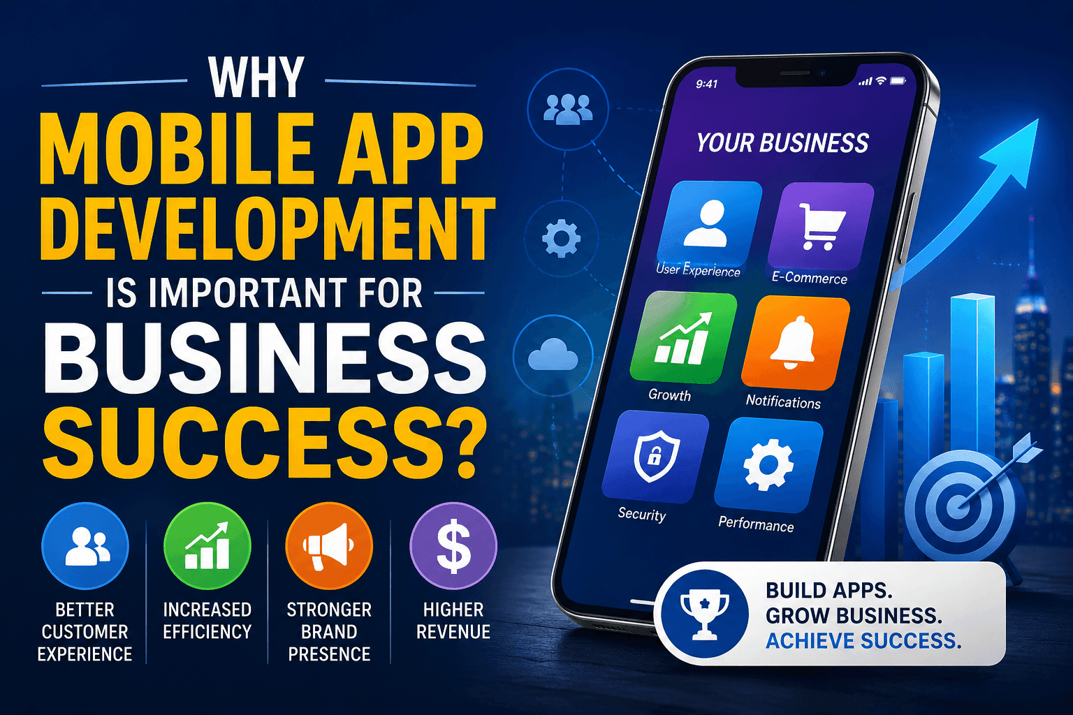 Business professional reviewing mobile app analytics on a smartphone, illustrating the benefits of mobile app development for business.