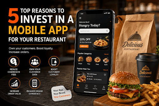 5 top reasons to invest in a mobile app for your restaurant to improve customer engagement, orders, loyalty, and business growth.