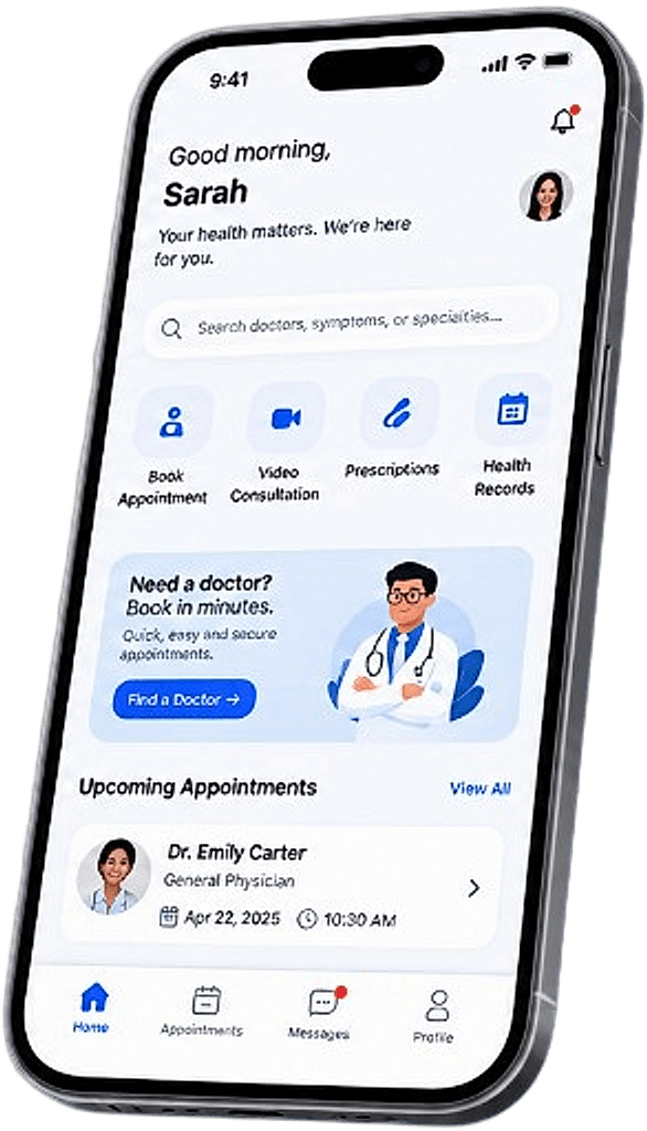 Doctor appointment and telehealth mobile app UI mockup