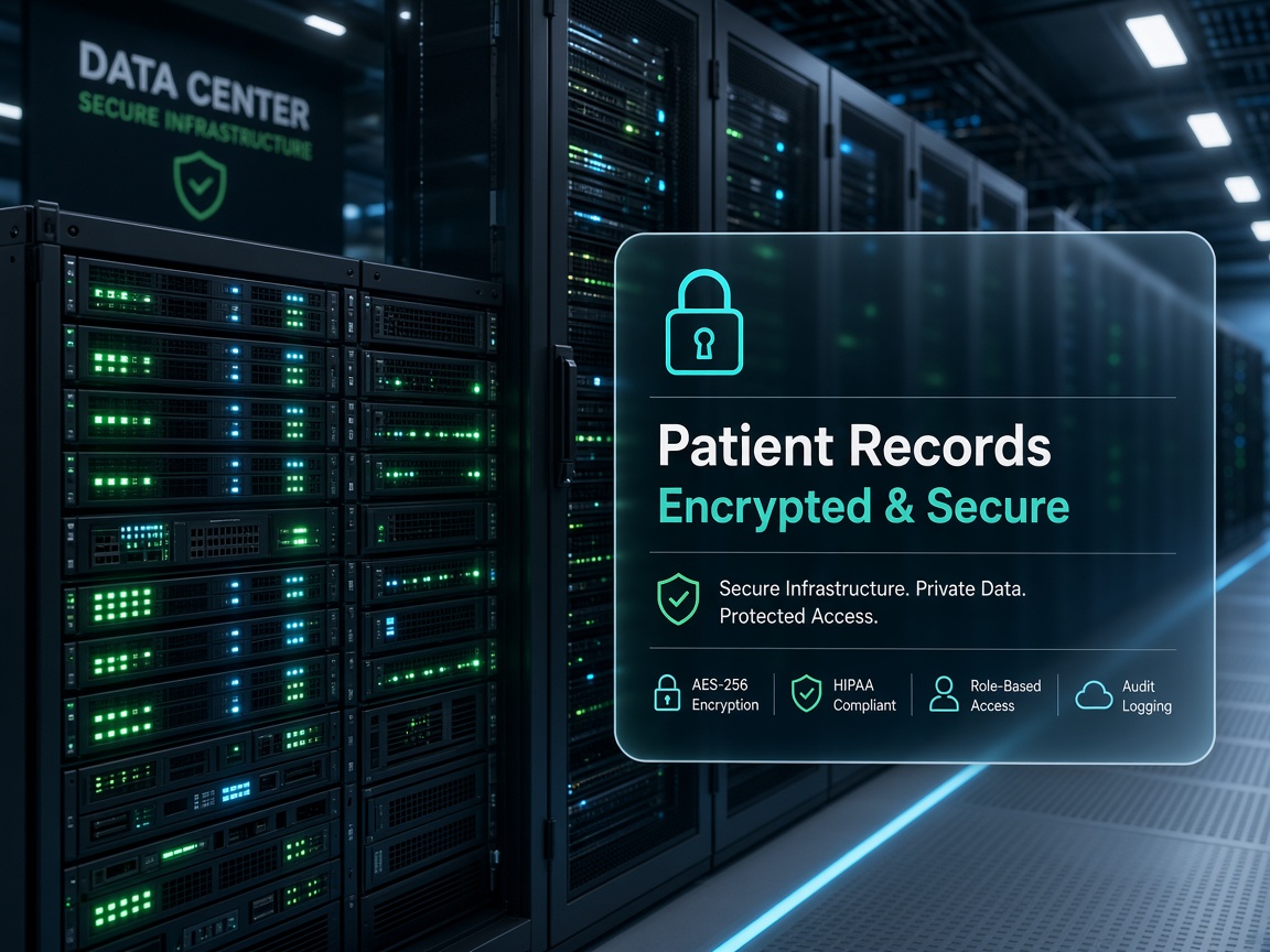 Data and records layer server infrastructure with encrypted patient records