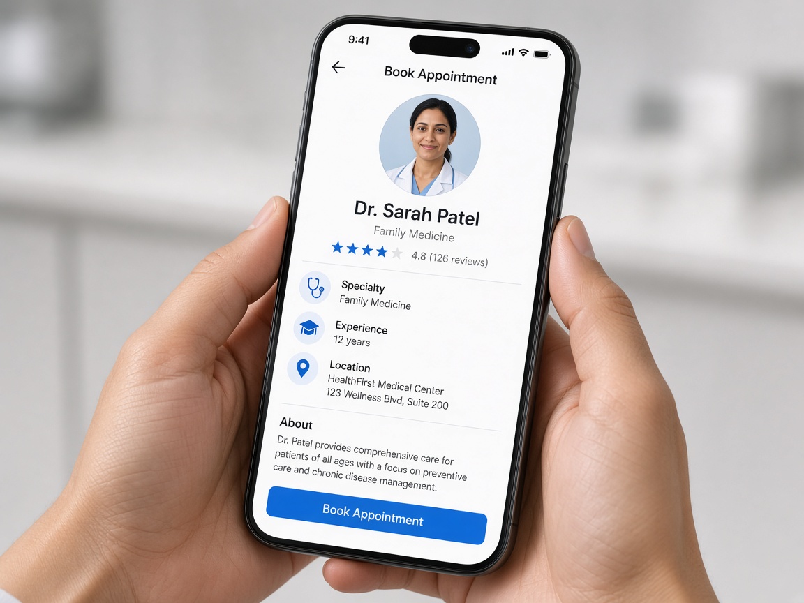Patient and doctor apps mobile appointment booking interface