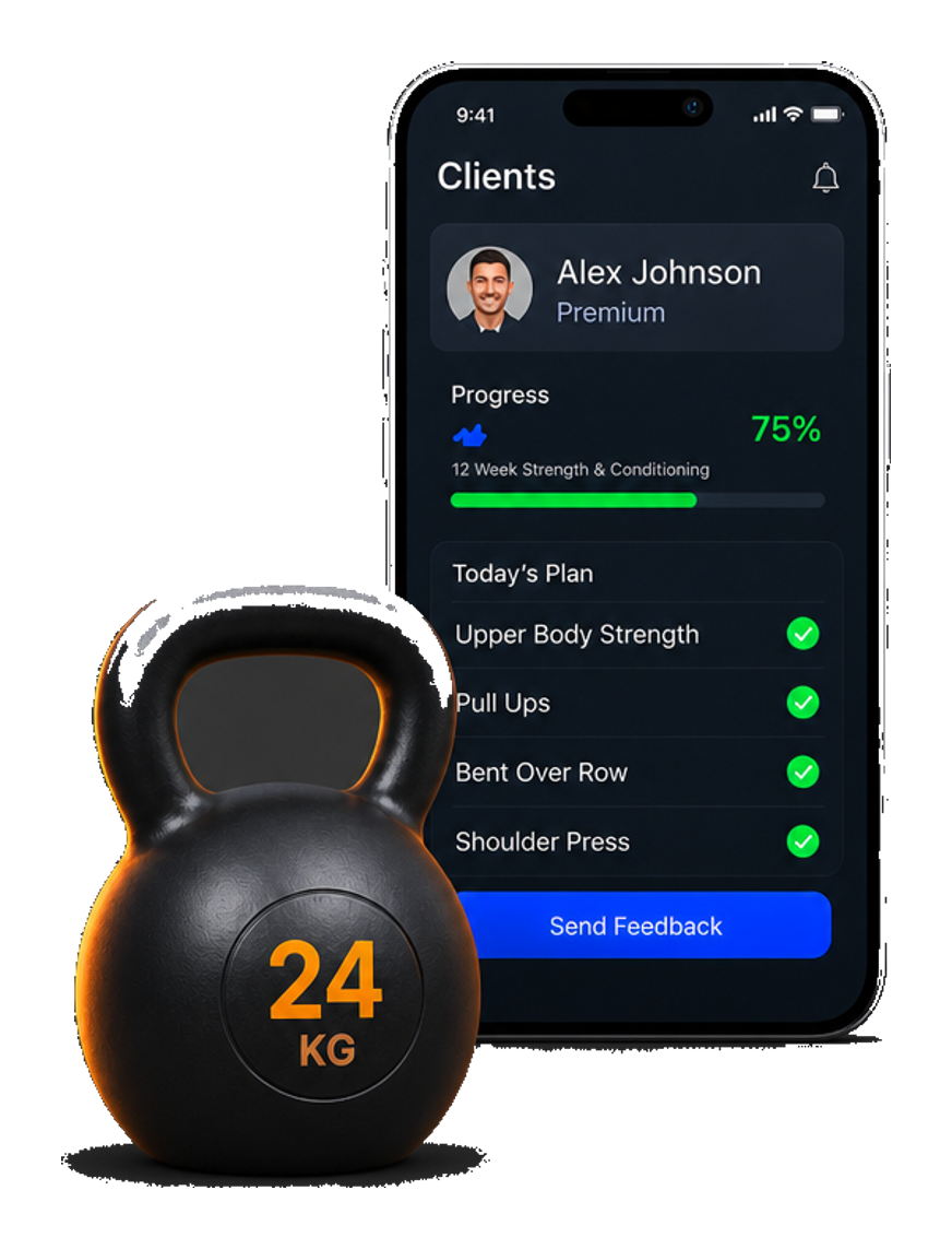 Personal trainer app with kettlebell icon