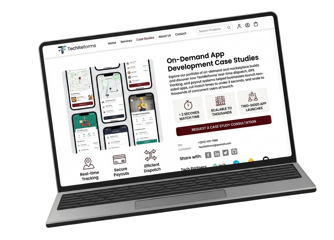 On-demand marketplace app case study dashboard showcase