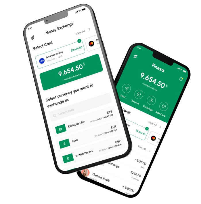 Finexa fintech mobile app case study phone mockups